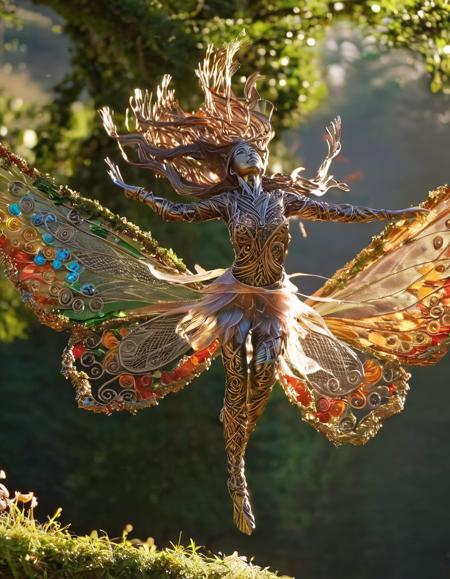 wire sculpture, wings, a fairy jumping, hair on the air, butterfly, 1girl, long hair, nature background, intricate, highly detailed, lush, sharp focus, dramatic light, open dynamic color, artistic, clear, beautiful, aesthetic, great, grand, symmetry, inspired, rich deep colors, cinematic, fine detail, enhanced, lucid, surreal, very inspirational
 <lora:WiredXL:1>, , <lora:FILM_PHOTOGRAPHY_STYLE:0.25>