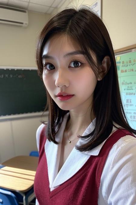 a photo of yuume18, 18 year old girl in the classroom, close up, <lora:yuume18-12:0.9>, (intricate details:0.8), (hdr, hyperdetailed:1.2), school uniform