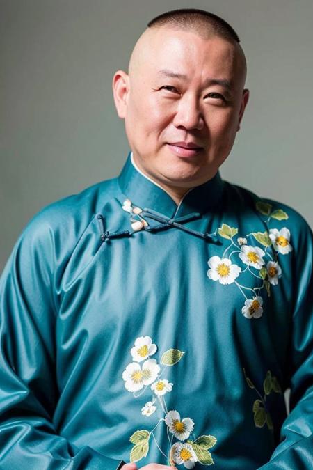 best quality, ultra high res, (photorealistic:1.4), <lora:GuoDegang:0.9>, 1man, bald, detailed eyes, upper body, peaceful, serious, kindly, chinese traditional clothes