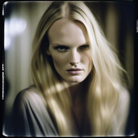 embedding:annev annev analogue photo, beautiful woman, close up framing, age 30, with long blonde hair, wearing a dress, seated, being interviewed, cinematic lighting, eye level, shot on Leica M3, Fujicolor Pro, vignette, in style of Alex Timmermans