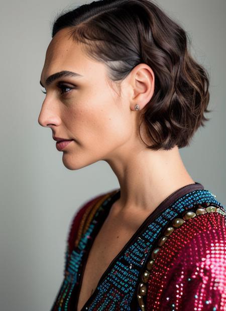 portrait of Gal Gadot, stupid , wearing beaded , with chocolate Asymmetrical haircut , background camp epic (photo, studio lighting, hard light, sony a7, 50 mm, matte skin, pores, colors, hyperdetailed, hyperrealistic), <lyco:Gal Gadot:1.2>