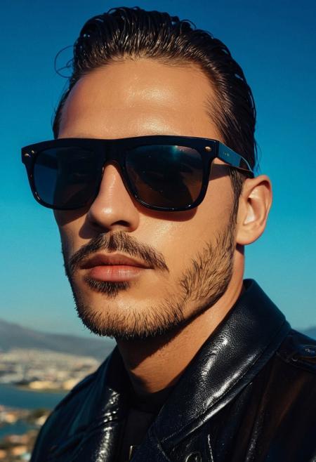 Cape Town in the Van Gogh style, starry sky, Dan Mumford, Andy Kehoe,A dramatic close-up portrait of a model with wet-look hair slicked back, wearing oversized, glossy black sunglasses and a minimalist leather jacket. The lighting creates sharp contrasts, highlighting their high cheekbones and dewy skin, set against a blurred neon cityscape. The vibe is sleek and powerful, inspired by the modern edge of Sølve Sundsbø and the cinematic glamour of Steven Klein. --ar 2:3 --v 6.1 --stylize 500 --c 25 --sref 666364434 1397856326