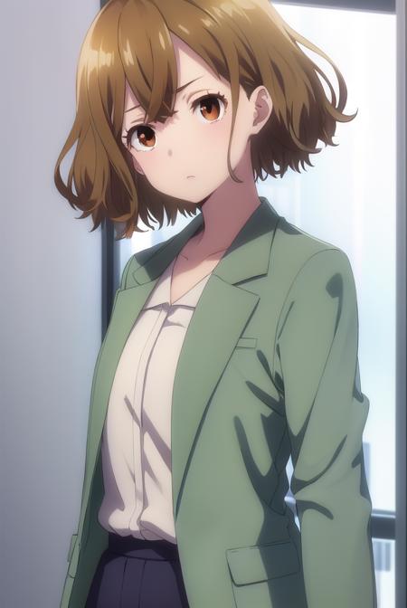 yuzuhamishima, <lora:yuzuha mishima s1-lora-nochekaiser:1>,
yuzuha mishima, short hair, brown hair, (brown eyes:1.5),
BREAK shirt, long sleeves, jacket, white shirt, open clothes, pants, black footwear, watch, green jacket, wristwatch,
BREAK indoors, office,
BREAK looking at viewer, (cowboy shot:1.5),
BREAK <lyco:GoodHands-beta2:1>, (masterpiece:1.2), best quality, high resolution, unity 8k wallpaper, (illustration:0.8), (beautiful detailed eyes:1.6), extremely detailed face, perfect lighting, extremely detailed CG, (perfect hands, perfect anatomy),