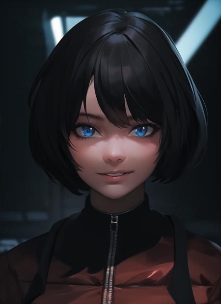 (best quality, masterpiece:1.1), 1girl, upperbody, cyberpunk, beautiful 18 years old girl, short hair, blue eyes, beautiful detailed eyes, wearing futuristic red jacket, punk style, smile, neon lighting, highly detailed, smooth, sharp focus, by ilya kuvshinov, <lora:alisaselezneva:0.7>,  <lora:LowRA:0.5>