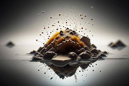 Captivating ultra-realistic illustration in stunning Ultra HD (8K) resolution with Unreal Engine 5's breathtaking RTX rendering. Macro view of a glass BREAK showcases the mesmerizing aftermath of a water explosion. Tiny water particles scatter as electricity flows, creating an ethereal atmosphere. Within this shattered glass, a small yet adorable doggy remains, frozen in time. Perfectly lit and reflected, every detail is meticulously rendered to create an intricate masterpiece.