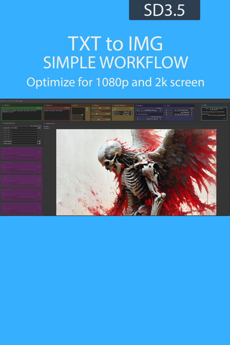 TXT to IMG simple workflow SD3.5 | UPSCALE | LORA |  GGUF | CIVITAI Metadata v2.4