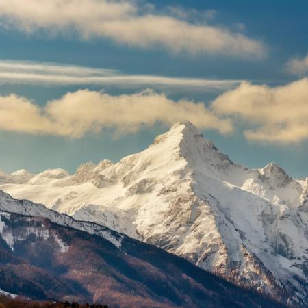 ((Best quality)), ((masterpiece)), realistic photo of snow mountain, smxl, bright sunny day  <lora:snowmountxl:1>