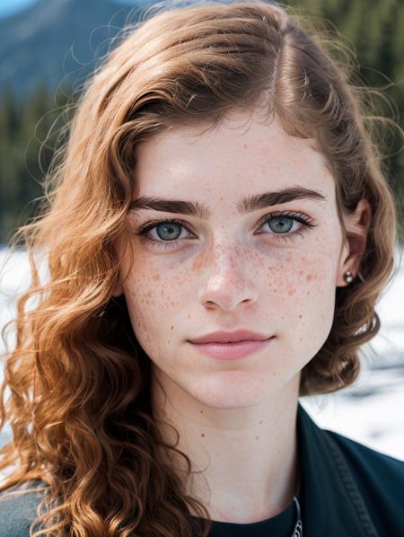 a portrait photo of jane_noexist, (freckles:0.9), age 28, a mountain