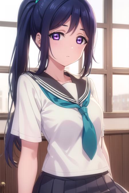 kananmatsuura, <lora:kanan matsuura s2-lora-nochekaiser:1>,
kanan matsuura, long hair, blue hair, (purple eyes:1.1), ponytail, sidelocks,
BREAK skirt, school uniform, short sleeves, pleated skirt, serafuku, socks, neckerchief, kneehighs, black socks, green neckerchief, grey skirt, uranohoshi school uniform,
BREAK indoors, classroom,
BREAK looking at viewer, (cowboy shot:1.5),
BREAK <lyco:GoodHands-beta2:1>, (masterpiece:1.2), best quality, high resolution, unity 8k wallpaper, (illustration:0.8), (beautiful detailed eyes:1.6), extremely detailed face, perfect lighting, extremely detailed CG, (perfect hands, perfect anatomy),