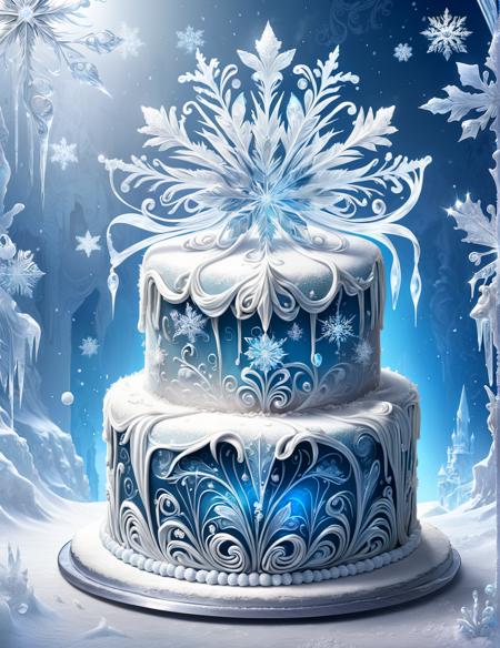 <lora:SDXLFrosted:0.8> FrostedStyle, a beautiful cake for the snow queen