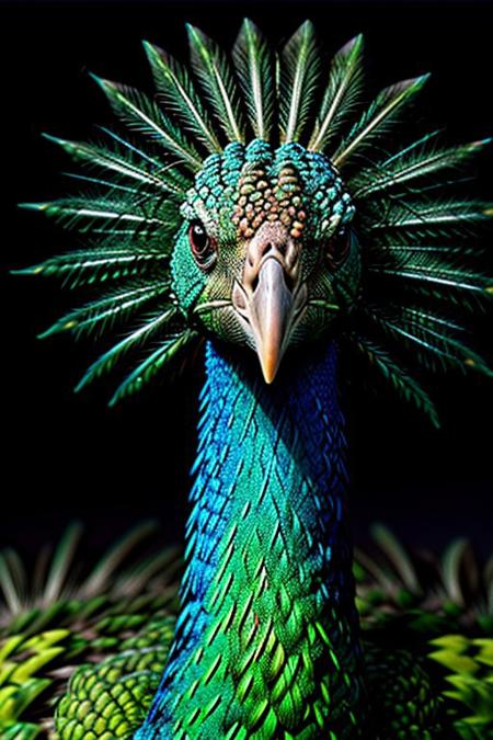 Create a photorealistic close up image of a peacock, feathers,vibrant colors and dark background, highly detailed, aesthetic, great lighting, extremely detailed,  award winning, perfect composition, a rich and complex image of nature, a vibrant tissue of hues and textures captured digitally, best quality, realistic, captivating, intricately detailed, hyper detailed, maximalist style, photorealist, sharp focus, dynamic lighting, superb composition, finest details, highest aesthetics, best quality, sharp focus, high contrast, stylized, clear, colorful, ultra quality, 8k, best quality, masterpiece,midjourneyv6.1, full body,