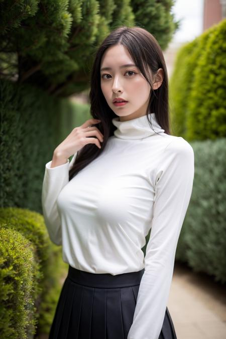 1girl,white_shirt,turtleneck,pleated skirt,best quality,masterpiece,illustration,an extremely delicate and beautiful,CG,unity,8k wallpaper,Amazing,finely detail,masterpiece,official art,extremely detailed CG unity 8k wallpaper,incredibly absurdres,huge filesize,ultra-detailed,highres,extremely detailed,beautiful detailed girl,realistic,full frontal,outdoors,<lora:Riko Ohtsuki:0.8>,