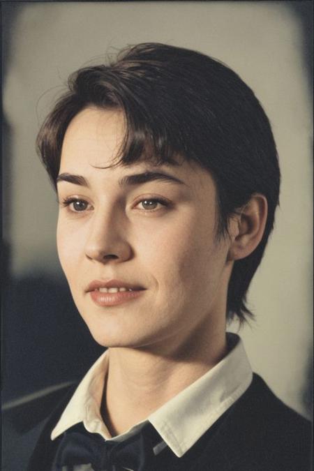 painting of a man, middle aged librarian, brown hair, brown eyes, long hair, captured in close-up, instant film's vintage, grainy texture. ral-dissolve  P4RRY
