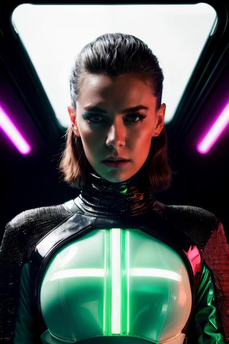 vnk in cyber neon lighting, futurism, intricate futuristic jewelry accessories, cyberpunk glossy white latex turtleneck, hyper photorealistic, crispy quality, digital photography, trending in artstation, trending in pinterest, cinematic, 4 k ultra hd, art by pascal blanche, art by greg rutkowski,  <lyco:VanessaK-RealVision-V1.0:1.0>
