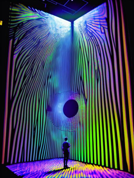 <lora:VIDEOINSTALLATION:1>VIDEO INSTALLATION style immersive light art installation, black hole colors