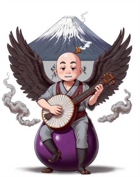 mountain hawk wing eggplant fan smoking  lute player