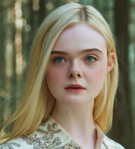 1girl, elle fanning, masterpiece,best quality, photorealistic, detailed, 4k, HDR, short neck, backlighting, light, RAW color photo,photo background, (fully in frame:1.1), detailed skin, pretty nose,simetrical eyes, young woman, blue eyes, 3113fann1ng3