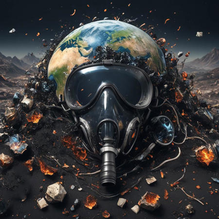 (many TREE BURN:1.8) , BACKGROUND full garbage ,a bunch of garbage broken floating on top of a body of (((3d earth:2))),((( combined  black Oxygen  glass mask capsul:1.5))),(((broken glass:2))) soil and mud, inspired by Filip Hodas, cg society contest winner, devouring a planet,infinity lighting beautiful, worksafe. cinematic, gas station in space, 2 0 2 2, plastic waste, hyperrealistic  