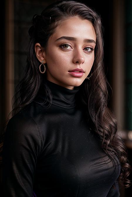 photo of seductive (Deb0r4G0m3s-420:0.99), a woman as a sexy student, closeup portrait, (dress turtleneck), at an (irish pub), (masterpiece photorealistic picture:1.5) (photorealistic:1.1) (bokeh) (best quality) (detailed skin texture pores hairs:1.1) (intricate) (8k) (HDR) (wallpaper) (cinematic lighting) (sharp focus), eyeliner, painted lips, (earrings), (vivid atmosphere)