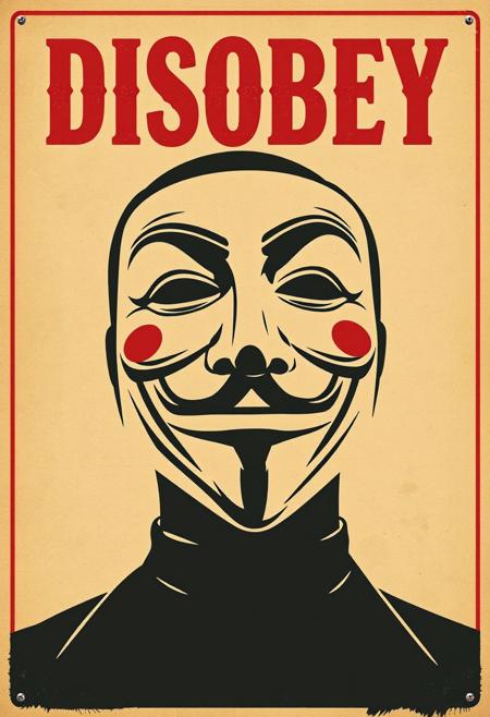 Vintage poster design, retro, 
Anonymous mask, 'DISOBEY'