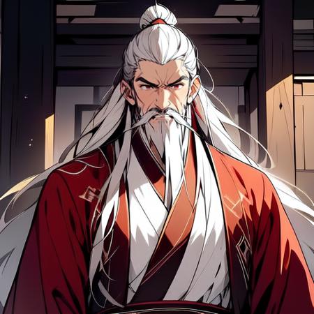 best quality,masterpiece,(1male,elder),very long hair,very long beard,hanfu,ffgufengdamoff,