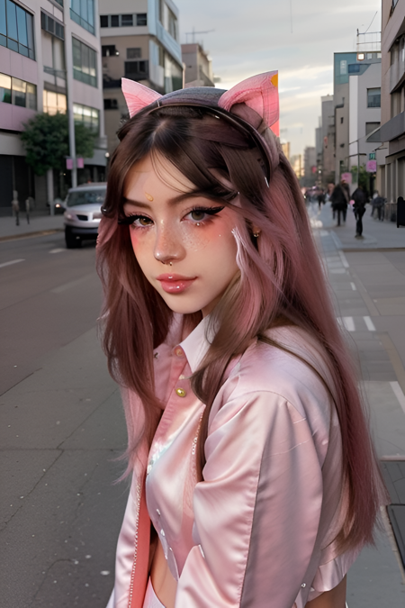 a girl with long hair eyelashes pink makeup