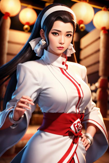 Chizuru Kagura,white headband,black hair,(black trousers),(temple:1.5), best quality, ultra high res, (photorealistic), <lora:Chizuru_Kagura_v0:0.7>