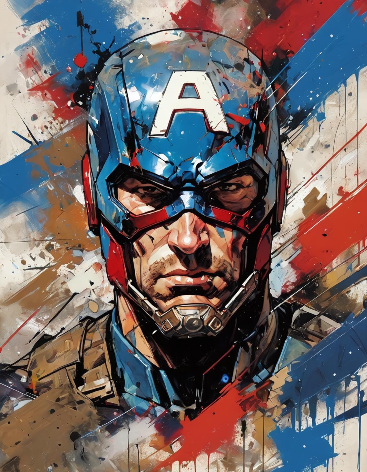A Marvel Comics Poster of Captain America with a Red, White, and Blue Background.