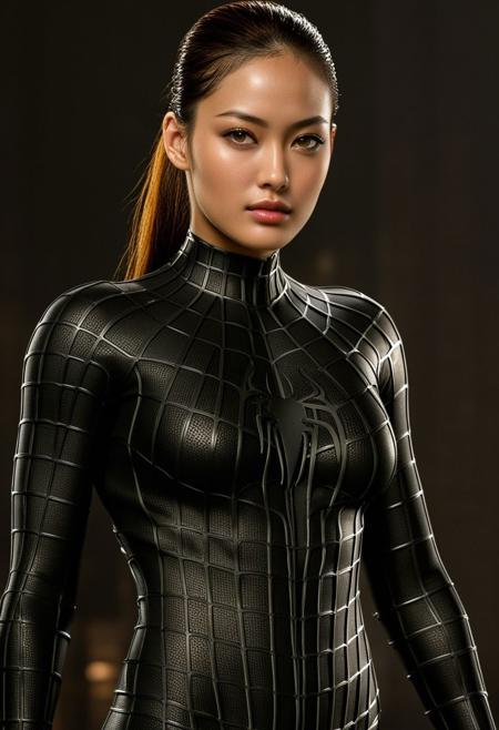score_9, score_8_up, score_7_up, best quality, realistic, masterpiece, beautiful detail, hyperrealistic, ((1girl, woman body, big breasts)), amazing detailed full body portrait of a beautiful girl, (bald girl, dark skin), wearing a realistic and highly detailed black raimi spider-man suit, ((huge muscular girl)), professional model of korean girl wears ultra - detailed black raimi spider - man suit, ultra - detailed and grained black raimi spiderman suit, suit covered entire body and hand, black spiderman gloves, wet, (strong pose), (full body), (dirty skin), close up, octane render, highly detailed, volumetric, dramatic lighting, (highest quality:1.1), (HDR:1.3), (top quality, best quality), realistic, high definition,