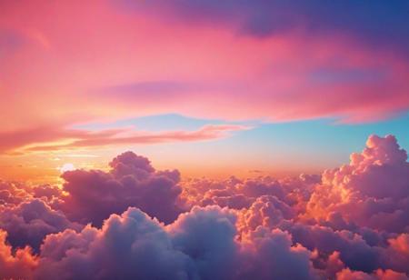 a view of a sunset over a cloud filled sky, heaven background, luminous sky heaven background, pastel colored sunrise, vaporwave sunrise background, sunrise background, heavenly colors, dream heavenly cloudy sky, beautiful sunrise, very colorful heavenly, background heavenly sky, sunset in the clouds, fluffy pastel clouds, vibrant sunrise, sunny sky background