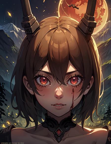 <lora:evulchivi:0.7>, evulchibi,
Beautiful woman. Detailed face. Open eyes. Scif vibes. Otherworldly. Cinematic. Ominous mountain, digital art, digital art, blood red moon, red forest, symmetrical digital illustration, realism, over detailed art, music album art.