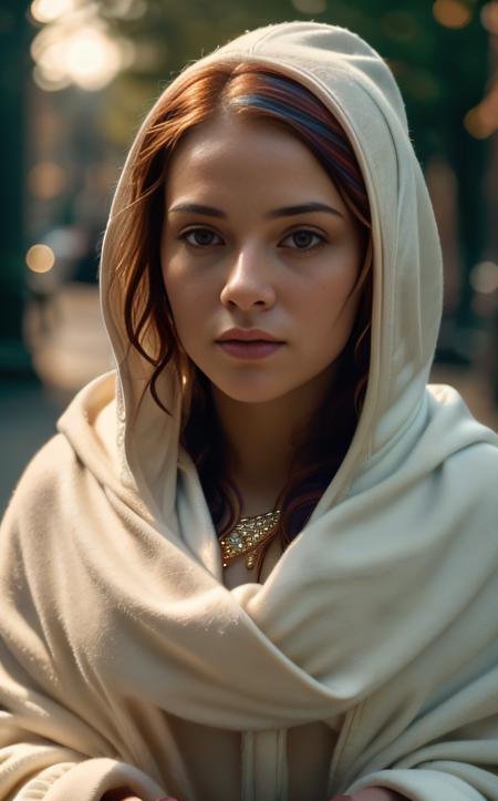 cinematic film still ((best quality)), ((masterpiece)), (detailed), A captivating solo portrait of a girl with a vibrant hood and multicolored hair, gazing directly at the viewer with an intense expression. Camera angle: Close-up, eye-level shot, highlighting the mesmerizing colors of her rainbow hair and the intricacies of her hood.
<lora:epi_noiseoffset2:1> <lora:IvoryGoldAIv2:1> ivory gold . shallow depth of field, vignette, highly detailed, high budget, bokeh, cinemascope, moody, epic, gorgeous, film grain, grainy