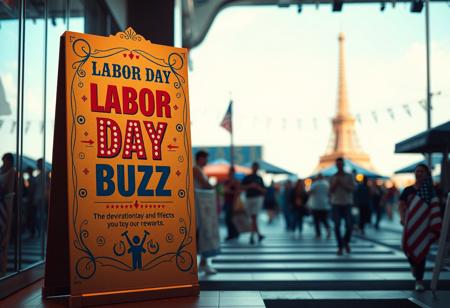 Prepare for an extraordinary Labor Day celebration where your dedication and effort are met with unmatched rewards. Imagine stepping into a lively atmosphere, where a striking cardboard display titled ‘Labor Day Buzz’ stands tall, adorned with intricate designs and vibrant colors that capture the spirit of the day. The sign draws you in, hinting at the exclusive surprises and luxurious offers waiting just for you. Whether you’re seeking relaxation or indulgence, our carefully curated experiences and top-tier rewards promise to elevate your Labor Day to new heights. Seize this opportunity to celebrate your achievements in style – because this day is all about honoring the hard work that powers our world.