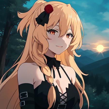 (masterpiece),(best_quality),detailed,Celica_Arfonia,1girl,solo,sun,daytime,nature_background,trees,forest,pines,cloud,mountains,breasts, hazel_eyes, blonde_hair, cleavage,  <lora:Celica_Arfonia-10:0.7>