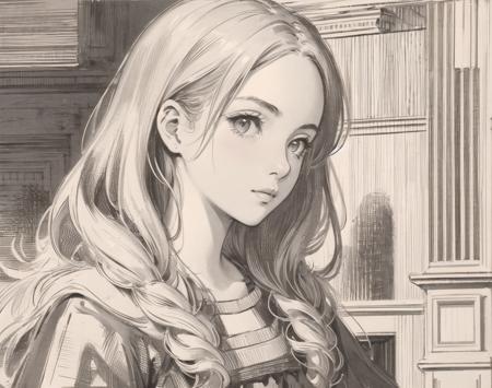 ((masterpiece)), (best quality),  1 girl,  <lora:EngravingsV3:0.8>, monochrome