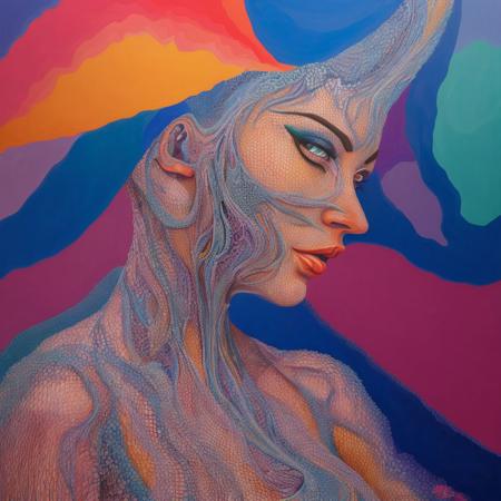 a hyper detailed surreal abstract acrylic painting of a woman,
geometrically deformed,
intricate lines,