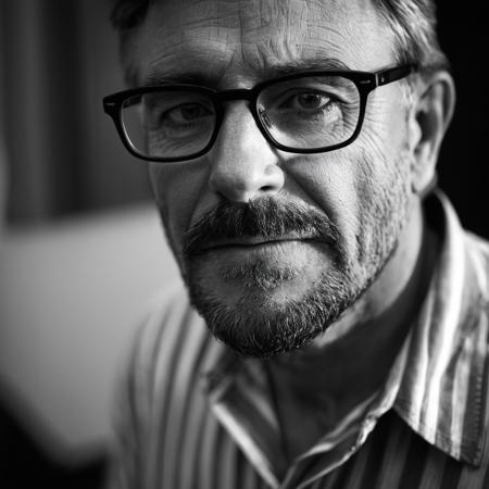 cinematic film still of  <lora:perfection style:0.9> wrinkles:1
A perfect photo of a man with glasses and a striped shirt,solo,looking at viewer,1boy,closed mouth,monochrome,greyscale,male focus,glasses,facial hair,portrait,beard,realistic , detailed face, detailed body, detailed hands, detailed eyes, detailed nose, detailed ears, detailed hair, detailed, perfection, detailed teeth, detailed skin texture, wrinkly, detailed fingers, detailed mouth, beauty, realism, real, detailed hair, detailed pores, detailed background, sharp image, detailed lips, different race, different color, different haircut, different skin tone, different, different people, different pose, perfection style, shallow depth of field, vignette, highly detailed, high budget, bokeh, cinemascope, moody, epic, gorgeous, film grain, grainy