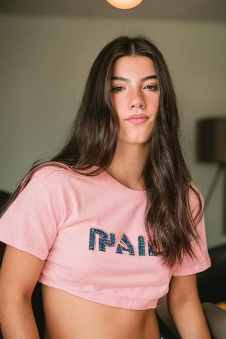 raw photo, a portrait of ............., 1girl, chair, indoors, lips, long_hair, no_pants, panties, parted_lips, photo_\(medium\), pink_panties, realistic, shirt, short_sleeves, sitting, solo, t-shirt, thighs, underwear, <lora:Loradamelio_v2:1>, (high detailed skin:1.2), 8k uhd, dslr, soft lighting, high quality, film grain, Fujifilm XT3