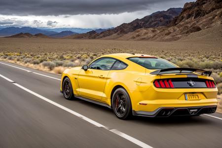 ((best quality)), ((masterpiece)), ((realistic)), (detailed),4K, absurdres, HDR, photography
light yellow Mainway Ford Mustang Stallion GT 390 driving on the highway throught the death valley desert, chrome, glossy chassis, dramatic scene, thunderstorm with lightnings at the horizon, dramatic angle, low angle, (focus car:1.2), (motion blur:1.1), wide angle, dust cloud behind the cas, car moving at high speed, car in the centerâââ