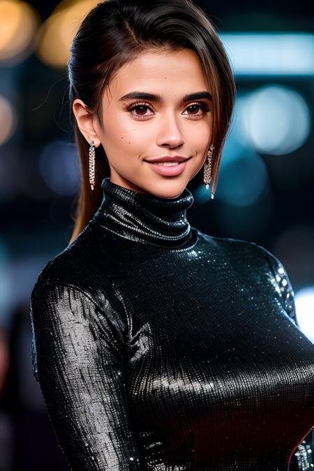 photo of beautiful (cr1styren-210:0.99), a woman as a movie star, (elegant turtleneck), (long trousers), at a movie premiere gala, dark moody ambience (masterpiece:1.2) (photorealistic:1.2) (bokeh) (best quality) (detailed skin:1.2) (intricate details) (nighttime) (8k) (HDR) (cinematic lighting) (sharp focus), (looking at the camera:1.1), (closeup portrait:1.1), (smile512), (earrings)