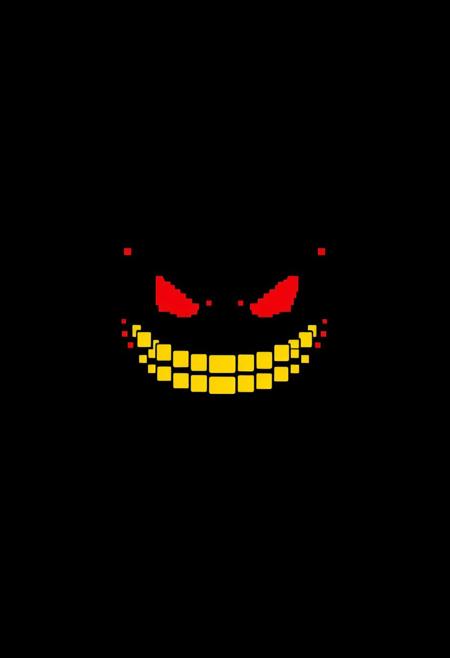 The pixelated Angry red and Yellow Smile linear smiley. Ready design for printing on a t-shirt. On a black background