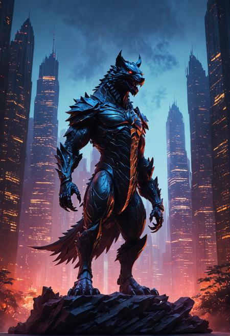 Best quality, masterpiece, Epic, cover-art, Subject: Luminous Guardian. prompt: A Luminous Guardian, standing, glowing blue aura, bright white light, warm golden hues, soft pink undertones, vibrant orange accents, dark shadows. Camera angle: Over-the-shoulder. Drawing style: Realistic, Impressionist, Watercolor. Fighting a twisted, gnarled, crimson-hued creature with razor-sharp claws and teeth, amidst a cityscape of towering skyscrapers, neon lights, and misty fog. Best quality, professional, Portrait, photo shoot,