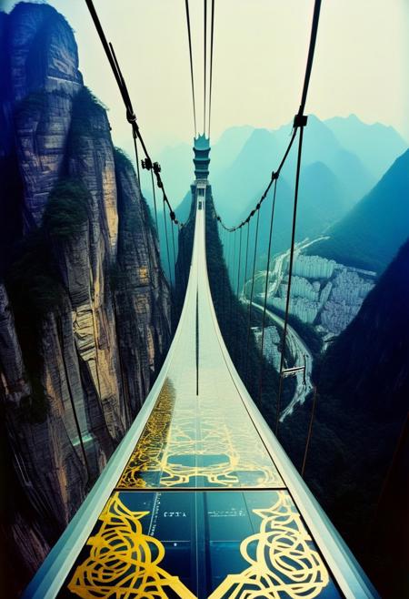 ()Hyoer Realistic:2.0)Polaroid picture of 
A 100-meter-long (110 yards) glass skywalk, stretching around a cliff on Tianmen Mountain in southern China. The pathway is 1,500 meters up a mountain. The skywalk overlooks by its bottomed giant glasses, the world’s famous “Heaven’s Gate” and Tongtian Avenue, the mountain road with 99 turns. The world’s longest cable car system is also served on Tianman mountain to access its terrifying “Coiling Dragon Cliff” skywalk where situated in the highest location of Zhangjiajie National Forest Park, China.
BREAK Hyoer Realistic:2.0)Polaroid picture of A futuristic, neon-lit table, adorned with ancient Egyptian hieroglyphics and symbols. The album cover, designed by Shusei Nagaoka, features a gleaming, metallic pyramid at its center, surrounded by swirling patterns of gold and lapis lazuli. The band's name, Earth, Wind & Fire, is emblazoned in bold, futuristic letters, while the album title, 'Kemetic Odyssey,' is written in hieroglyphics. 
BREAK ()Hyoer Realistic:2.0)Polaroid picture an image of Ultra-realistic New York City under Wakandan rule: ((The towering skyscrapers now adorned with intricate African patterns and gleaming vibranium accents)). advanced technology seamlessly integrates into everyday life.  ((In the distance, sleek Wakandan aircraft patrol the skies as citizens from both worlds coexist in harmony.))