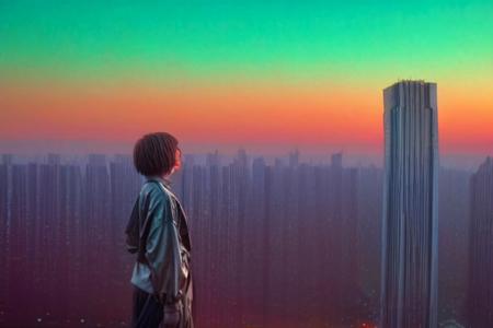A photorealistic image of a 29-year-old American model girl with dark, greasy, pixie-cut hair; wearing a futuristic silver outfit and delicate beautiful blue floofy moth wings, standing in a neon-lit sci-fi cityscape with holographic billboards; the image has a Simon Stålenhag style impossibly tall sky-scraping towers, and is in RAW image, 8k, high resolution format.