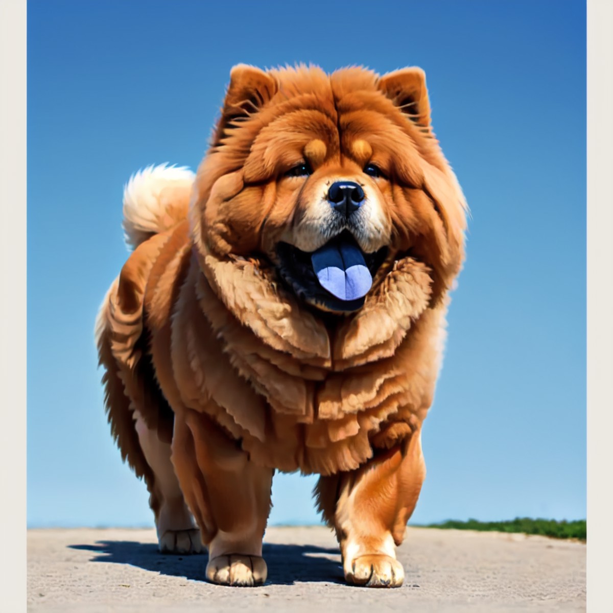 <lora:chowchow_v1:0.5>, dog, chowchow, blue tongue, full body, blue sky