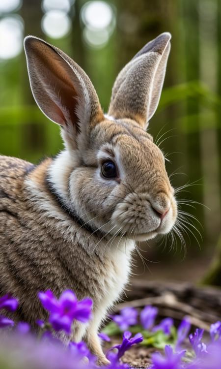 close up photo of a rabbit, forest, haze, halation, bloom, dramatic atmosphere, centred, rule of thirds, 200mm 1.4f macro shot