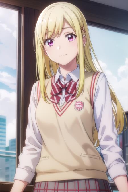 urarashiraishi, <lora:urara shiraishi s1-lora-nochekaiser:1>,
urara shiraishi, long hair, blonde hair, (pink eyes:1.3), hair clip, x hair ornament, smile,
BREAK skirt, bow, school uniform, jacket, plaid, plaid skirt, sweater vest, shirt, white shirt, collared shirt,
BREAK indoors, classroom,
BREAK looking at viewer,
BREAK <lyco:GoodHands-beta2:1>, (masterpiece:1.2), best quality, high resolution, unity 8k wallpaper, (illustration:0.8), (beautiful detailed eyes:1.6), extremely detailed face, perfect lighting, extremely detailed CG, (perfect hands, perfect anatomy),