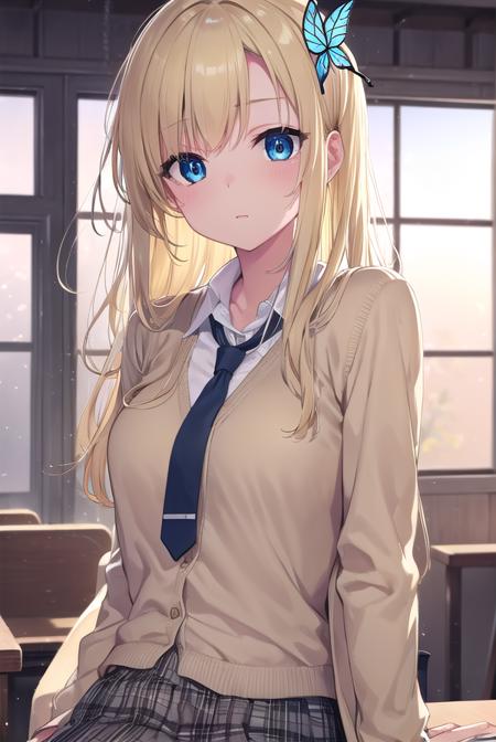 senakashiwazaki, <lora:sena kashiwazaki-lora-nochekaiser:1>,
sena kashiwazaki, blonde hair, butterfly hair ornament, hair ornament, long hair,
BREAK cardigan, checkered clothes, checkered skirt, jacket, long sleeves, necktie, school uniform, shirt, skirt, st. chronica academy school uniform
BREAK indoors, classroom,
BREAK looking at viewer, (cowboy shot:1.5),
BREAK <lyco:GoodHands-beta2:1>, (masterpiece:1.2), best quality, high resolution, unity 8k wallpaper, (illustration:0.8), (beautiful detailed eyes:1.6), extremely detailed face, perfect lighting, extremely detailed CG, (perfect hands, perfect anatomy),