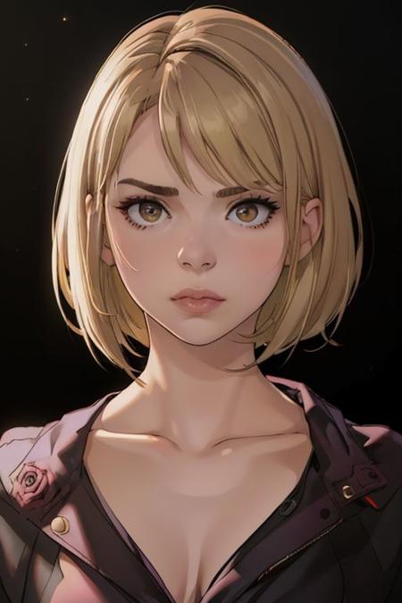 <lora:Rose_Tyler_Doctor_Who:.8>, rose_tyler, smooth skin,  eyeliner, face makeup, brown eyes, solo, looking at viewer, 1girl, blonde hair, bob hair cut, absurd res, very high quality, (best quality:1.2), (masterpiece:1.2), amazing quality, (high resolution:1.2), 8k, hdr, cinematic lighting, volumetric lighting, bloom, detailed shadows, ray tracing, detailed hair, detailed eyes, well known artist