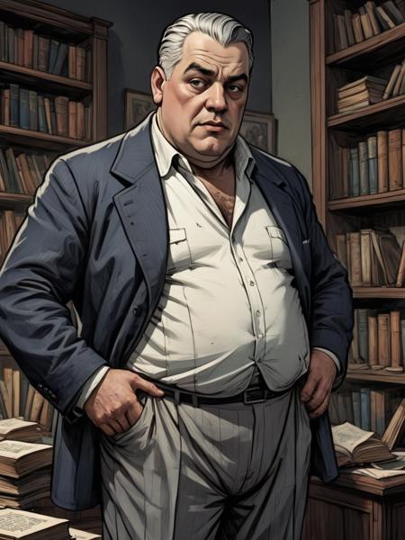 1930s fashion, British fashion, graphic novel style, (pale skin, pale cheeks:1.3)
"A portrait of (Jakob Tulving|Charles Laughton|Sidney Greenstreet). Depict Tulving as an overweight, conservatively dressed man with neatly brushed back grey hair, wearing a sharply ironed white shirt and pressed trousers. His face should convey a sense of unease and instability, as if he's on the brink of a nervous breakdown. Set the scene in a dimly lit, cluttered study with shelves overflowing with dusty tomes, including the macabre occult book that has driven him to the edge. Use harsh, dramatic lighting to accentuate the deep creases on his face and the dark circles under his eyes. Composition should be tight and claustrophobic, with Tulving's imposing figure dominating the frame, as if he's about to burst out of the confines of the study.. The style is highly stylized, reminiscent of the German Expressionist movement, with bold, dramatic shadows and distorted perspectives. The artist's brushstrokes are visible, adding texture and depth to the scene, evoking the works of artists like Otto Dix and George Grosz."
<lora:EldritchComicsXL1.2:0.8> comic book